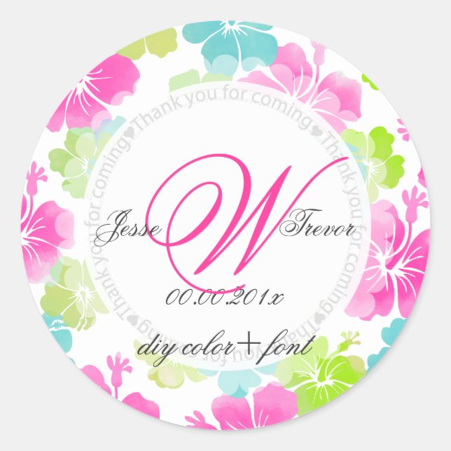 Sticker Rond PixDezines hibiscus/aquarelle (Devant)