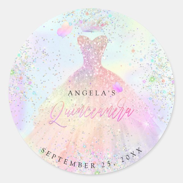 Sticker Rond PixDezines Holographique Quinceanera Gown Parties  (Devant)