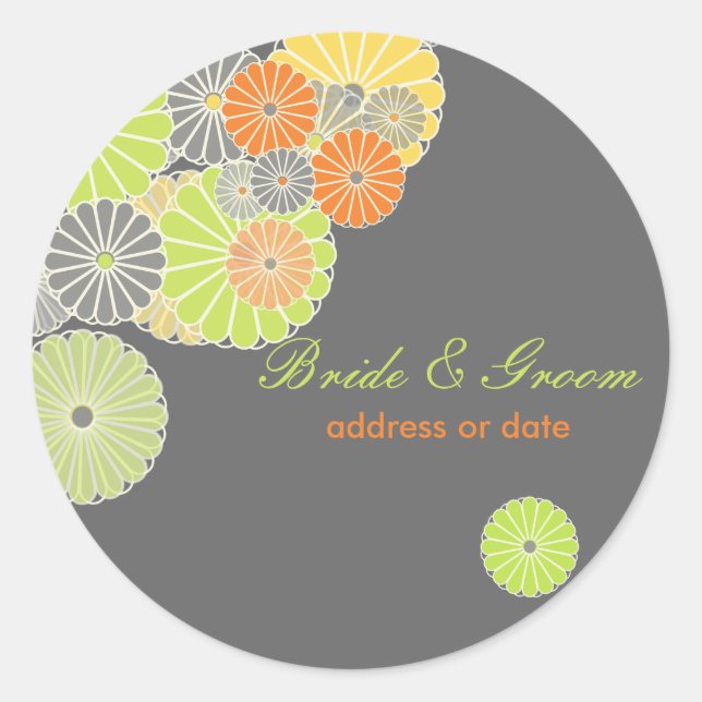 Sticker Rond PixDezines Kiku (chrysanthème), couleur agrumes (Devant)