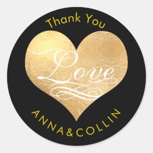 Sticker Rond PixDezines Love/Faux Foil Gold Heart/Merci