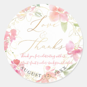 Sticker Rond PixDezines Love+Thanks, Aquarelle Florale, Blush