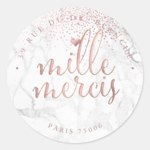Sticker Rond PixDezines Marble Faux Rose Gold Mille Mercis