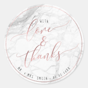 Sticker Rond PixDezines MARBRE+FAUX OR ROSE, AMOUR+MERCI