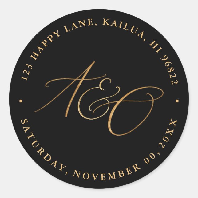 Sticker Rond PixDezines Monogram A-Z Faux Gold Calligraphy (Devant)