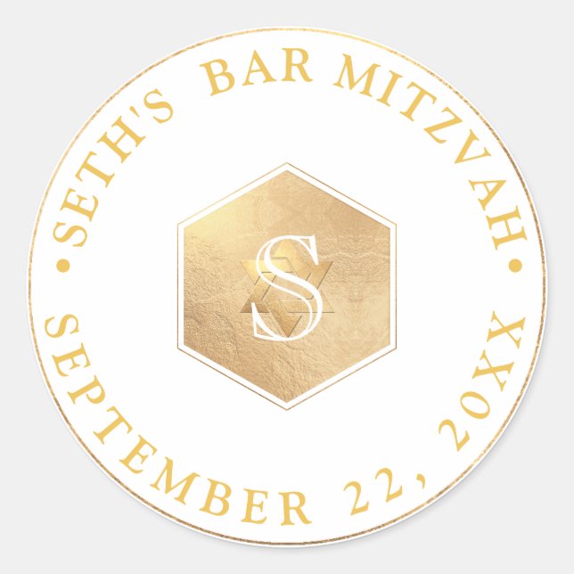 Sticker Rond PixDezines Monogram Faux Gold Honeycomb Mitzvah (Devant)