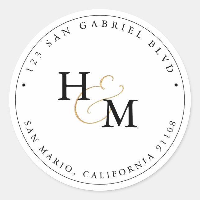 Sticker Rond PixDezines Monogram Faux Gold Script Ampersand (Devant)