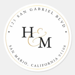 Sticker Rond PixDezines Monogram Faux Gold Script Ampersand C