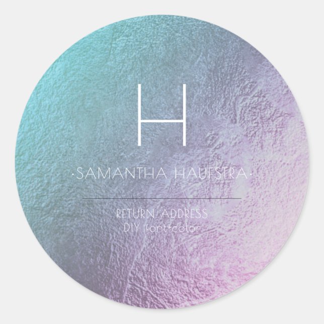 Sticker Rond PixDezines Monogram Iridescente Ombre Turquoise (Devant)