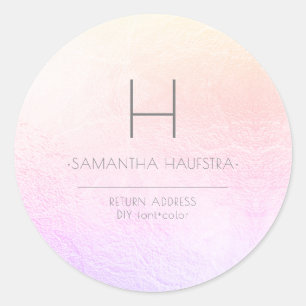 Sticker Rond PixDezines Monogram Ombre Blush Faux Foil