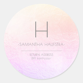 Sticker Rond PixDezines Monogram Ombre Blush Faux Foil