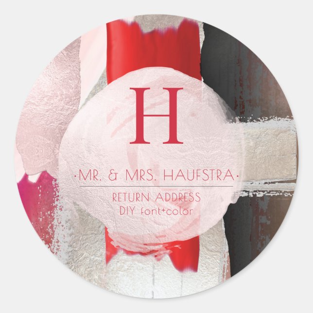 Sticker Rond PixDezines Monogramme, Bleu+Bloc de couleur rouge (Devant)