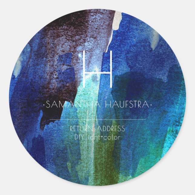 Sticker Rond PixDezines Monogramme Iridescente Aquarelle brossé (Devant)