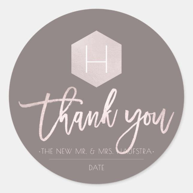Sticker Rond PixDezines Monogramme Rose Pink Foil, Merci (Devant)