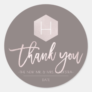 Sticker Rond PixDezines Monogramme Rose Pink Foil, Merci