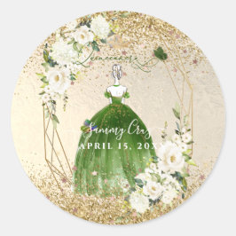Sticker Rond PixDezines Quinceanera H2 robe verte émeraude