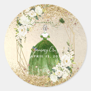 Sticker Rond PixDezines Quinceanera H2 robe verte émeraude