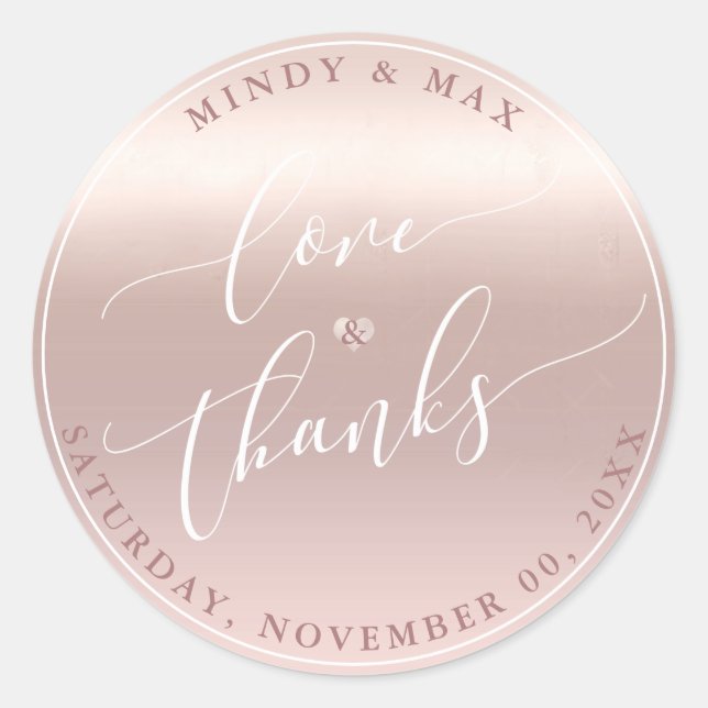 Sticker Rond PixDezines ROSE OR GRADIENT LOVE+MERCI (Devant)