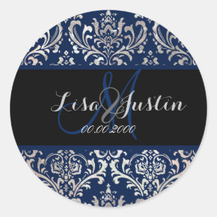 Sticker Rond PixDezines Rossi Damask, monogramme/do-it-yourself