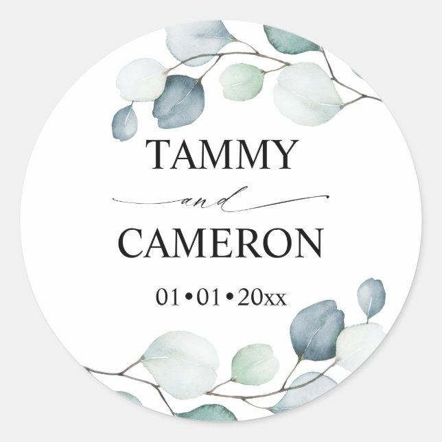 Sticker Rond PixDezines Rustique Aquarelle Verdure Eucalyptus C (Devant)