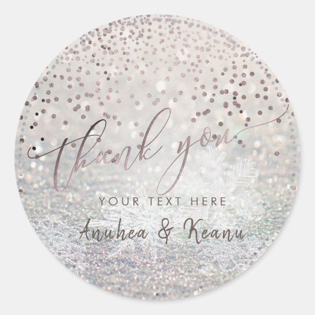 Sticker Rond PixDezines Snow Bokeh+Confetti Merci (Devant)