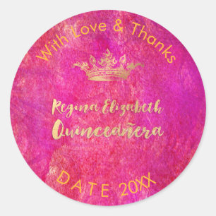 Sticker Rond PixDezines Sweet 15/Couronne Dorée/Remerciements D