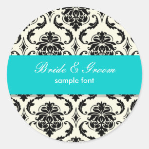 Sticker Rond PixDezines Vendome Damask, Aqua
