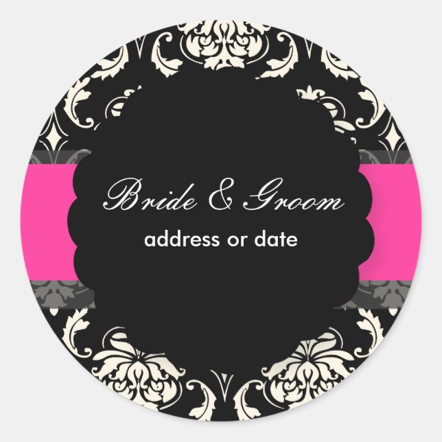 Sticker Rond PixDezines Vendome Damask, Hot Pink (Devant)
