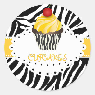 Sticker Rond PixDezines zebra+cupcake/do-it-yourself couleur