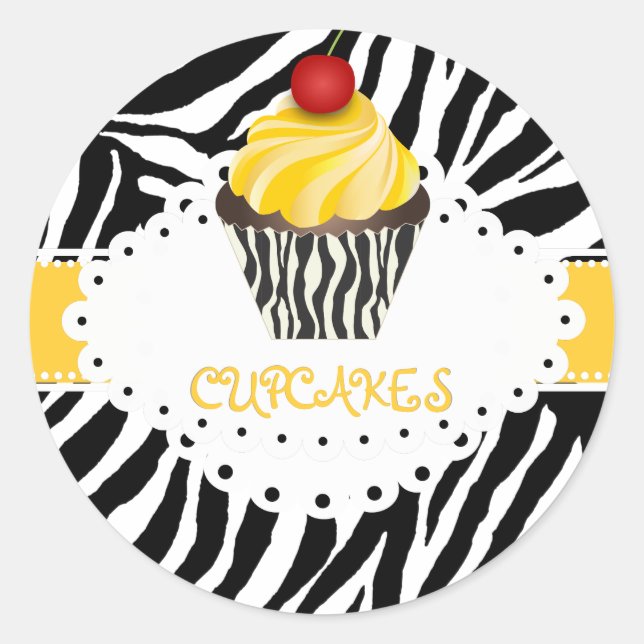 Sticker Rond PixDezines zebra+cupcake/do-it-yourself couleur (Devant)