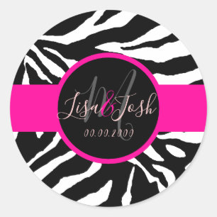 Sticker Rond PixDezines Zèbre, Monogramme do-it-yourself Couleu