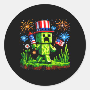 Sticker Rond Pixel Art de joueur patriotique Drapeau américain 