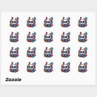 Sticker Rond Pixel Art, Mel Crâne Corné Profitez Des Papillons