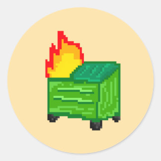 Sticker Rond Pixel de feu de poubelle art 8bit drôle