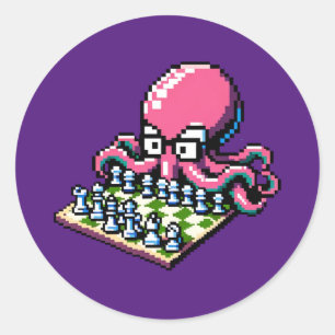 Sticker Rond Pixel Octopus Échecs Retro Stratégie Jeu Art