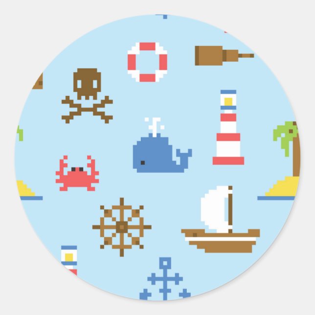 Sticker Rond Pixel Sea Art Motif (Devant)