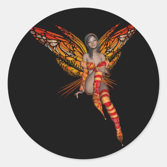 Sticker Rond Pixie 3D pour papillon Monarque orange - Fée 1 (Devant)