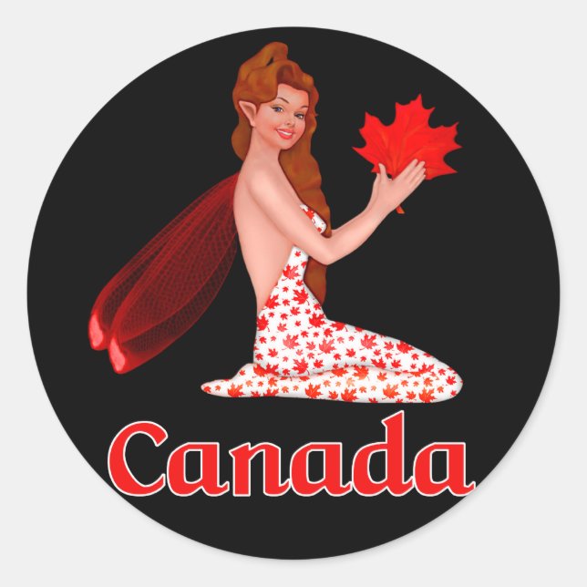 Sticker Rond Pixie canadienne avec feuille d'érable (Devant)