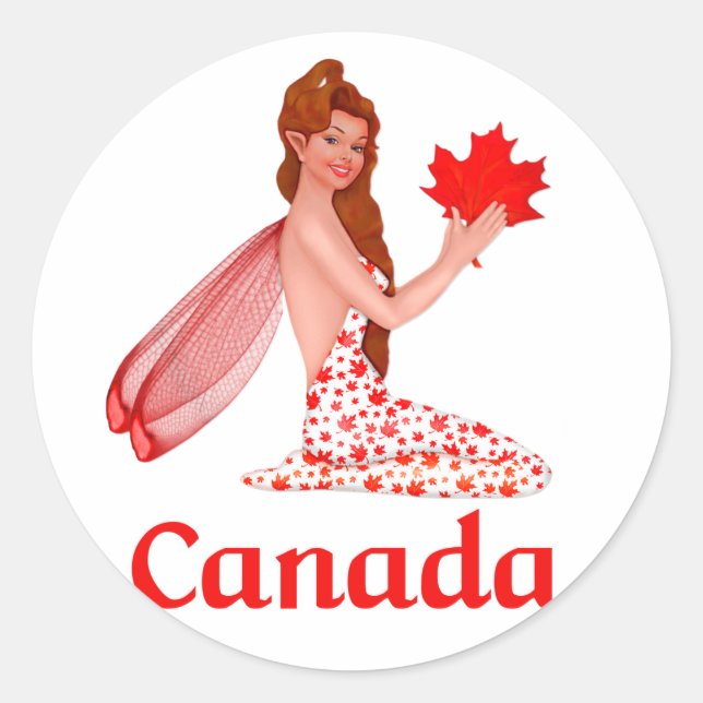 Sticker Rond Pixie canadienne avec feuille d'érable (Devant)