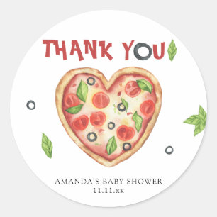 Sticker Rond pizza cœur aquarelle baby shower MERCI