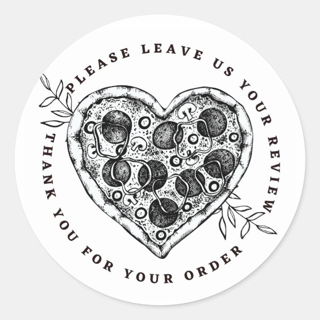 Sticker Rond Pizza Coeur noir et blanc Congé examen Merci (Devant)