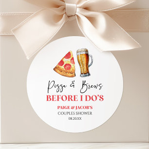 Sticker Rond Pizza et bières avant la douche de couple de Je le