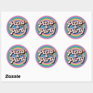 Sticker Rond Pizza et Fête Anniversaire Ronde Autocollante Rétr