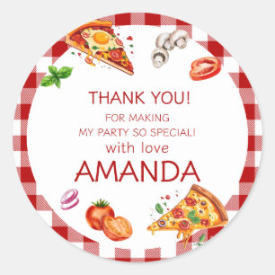 Sticker Rond Pizza Moderne Merci Anniversaire