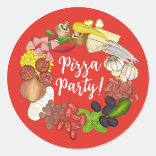 Sticker Rond Pizza Party Topings Italien Food Pizzeria Pie