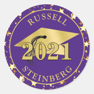 Sticker Rond Plafond de diplôme Purple Gold Stars Nom 2021