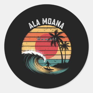 Sticker Rond Plage Ala Moana Hawaii Surf sur la plage 