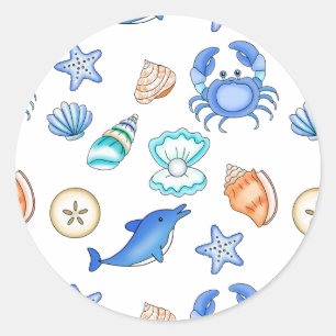 Sticker Rond Plage Baby shower à thème ou fête d'anniversaire