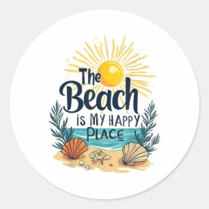 Sticker Rond Plage Chemise Femmes La Plage Est Mon Heureux Lieu