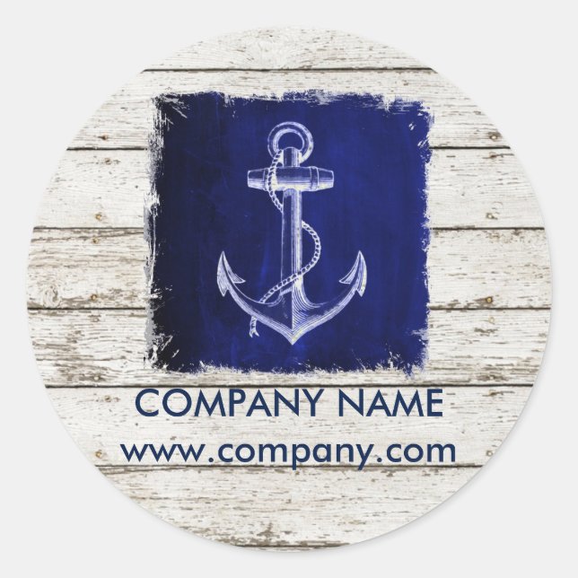 Sticker Rond plage chic bois nautique marine bleu ancre (Devant)