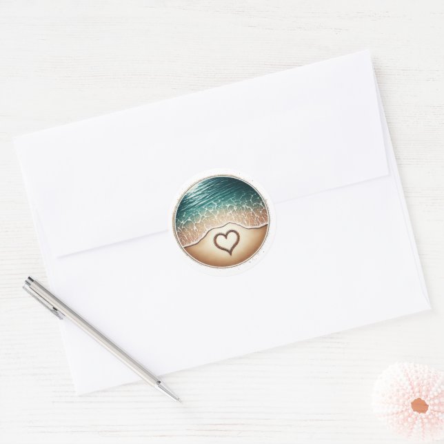 Sticker Rond Plage d'amour (Enveloppe)